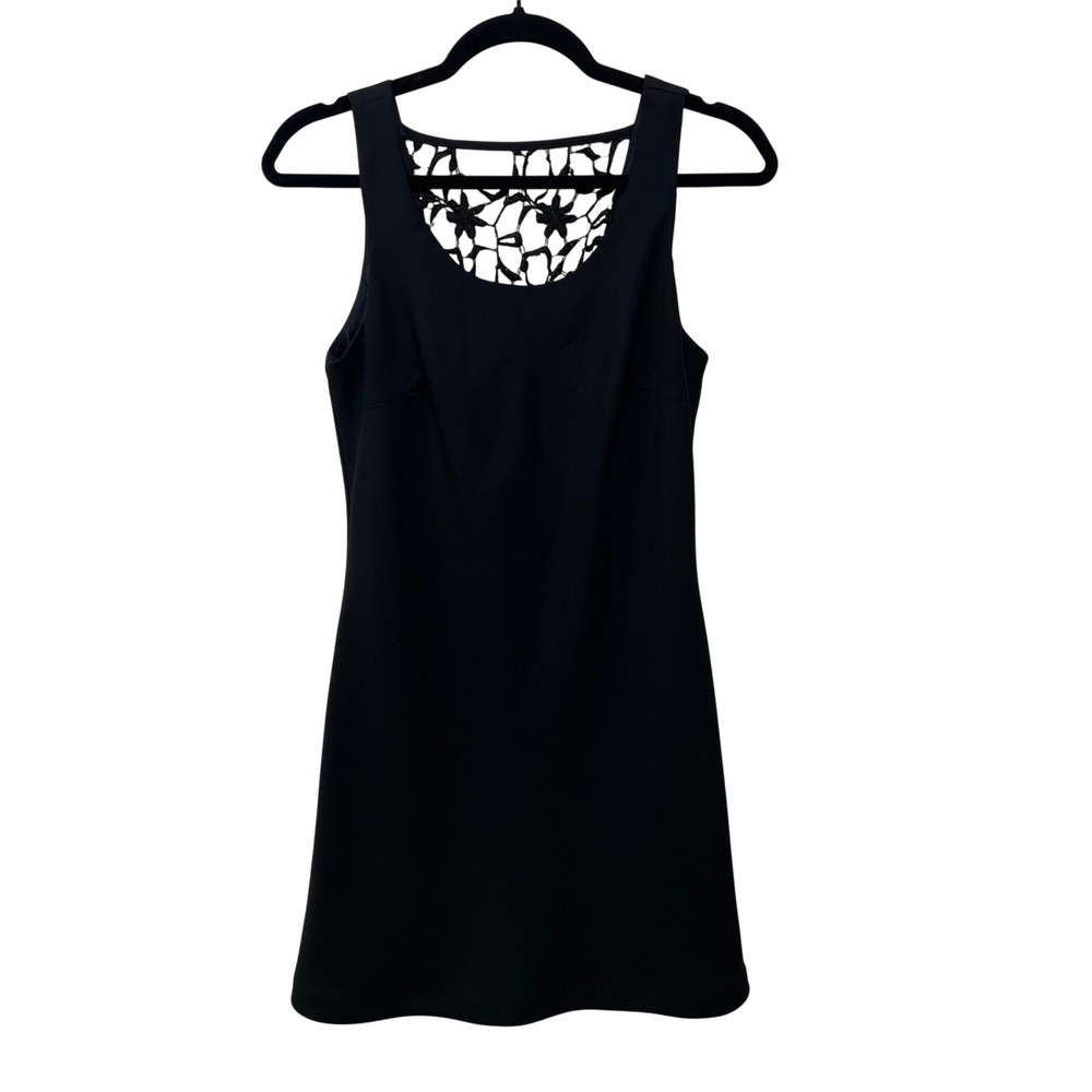 Vintage 90s Rampage Black Crochet Back Mini Dress Sleeveless Shift Size 7 USA